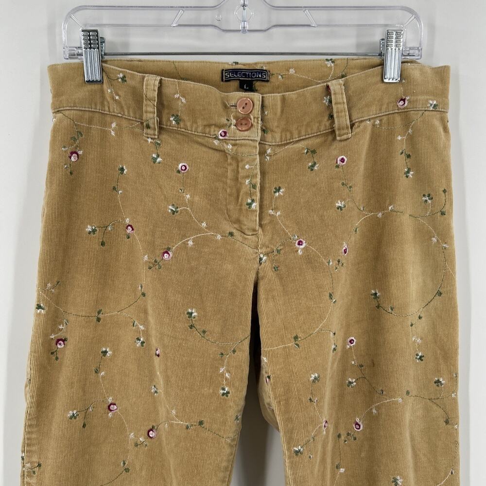 Vintage Y2K Selections Corduroy Pants Womens Size L Tan Embroidered Bootcut - Picture 3 of 15
